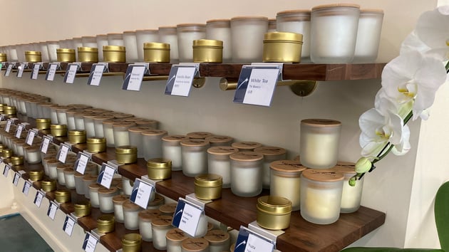 Candle shelves and tins